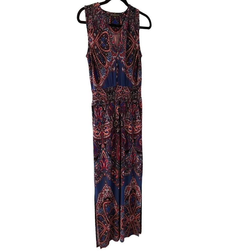 Adrianna Papell Sleeveless Blue Paisley‎ Print Maxi Dress Size Medium